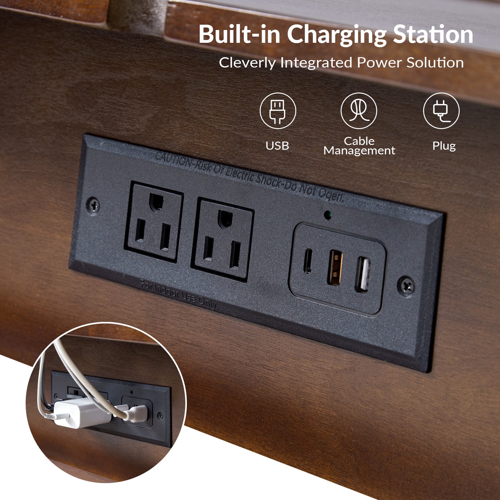 Vivian Mid-Century Modern Nightstand with USB Charging Station - Wooden Bedside Table with Drawer & Shelf - Perfect for Bedroom, Living Room, or Guest Room - Fast Charging & Stylish Storage Solution