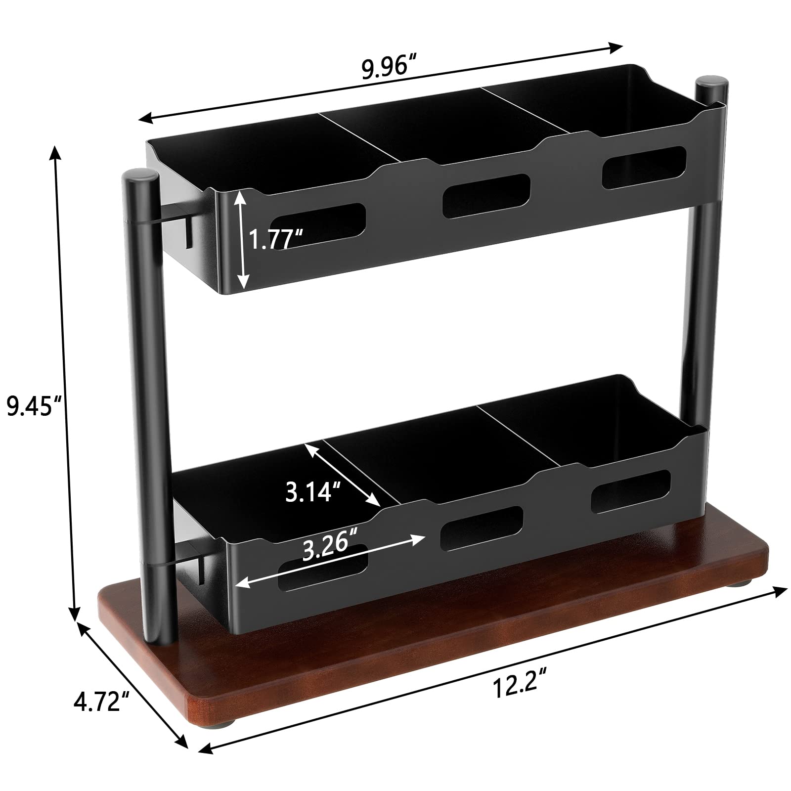 2-Tier Wooden Tea Bag Organizer - Vertical Countertop Tea Storage Rack for Tea Bags - Black Solid Wood Tea Holder - Perfect for Kitchen Countertops, Pantry Organization & Tea Lovers' Gift