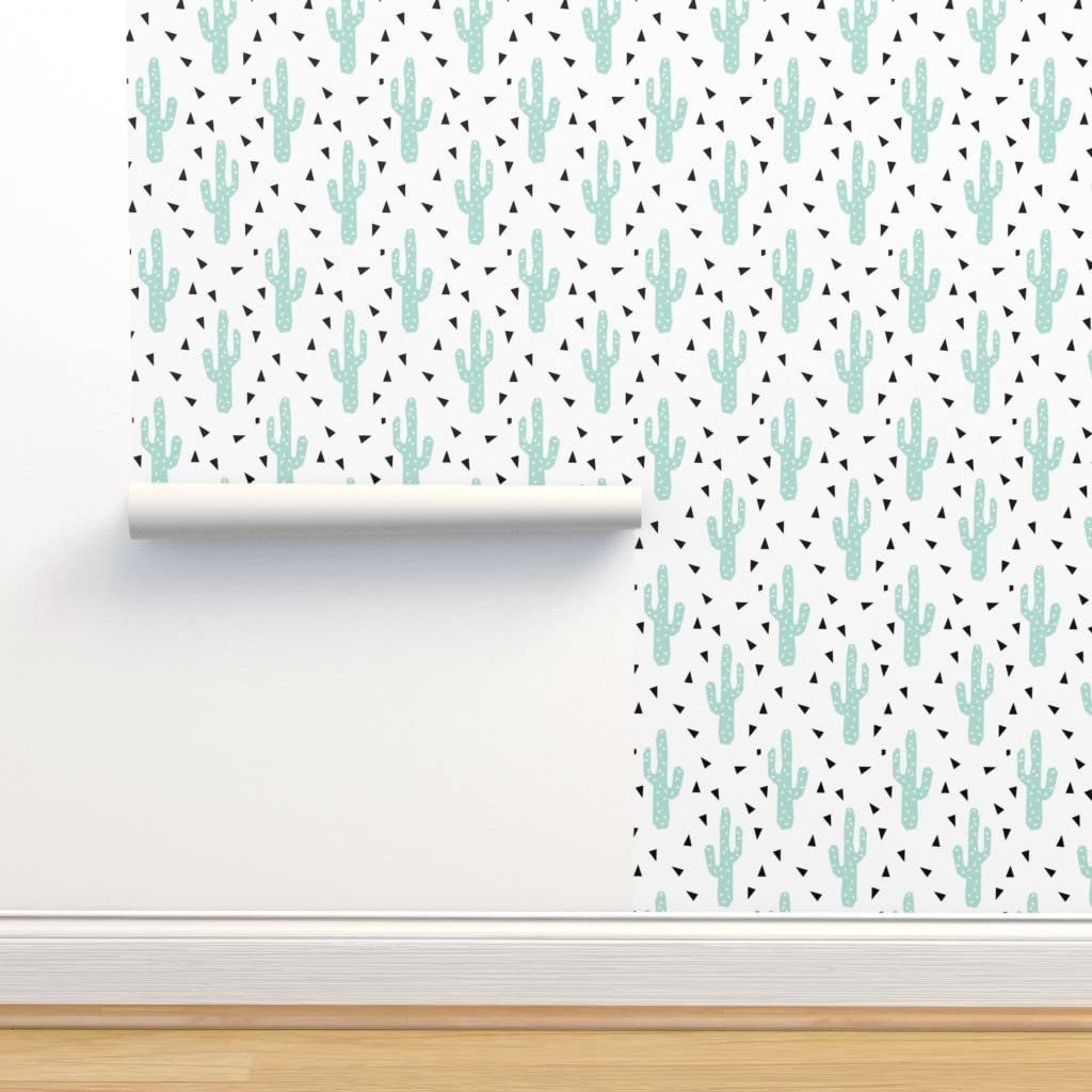 Commercial Grade Cactus Mint Triangle Wallpaper Swatch - Trendy Minimalist Southwest Desert Design for Kids & Baby Rooms | Spoonflower | Nursery, Bedroom, Playroom Decor