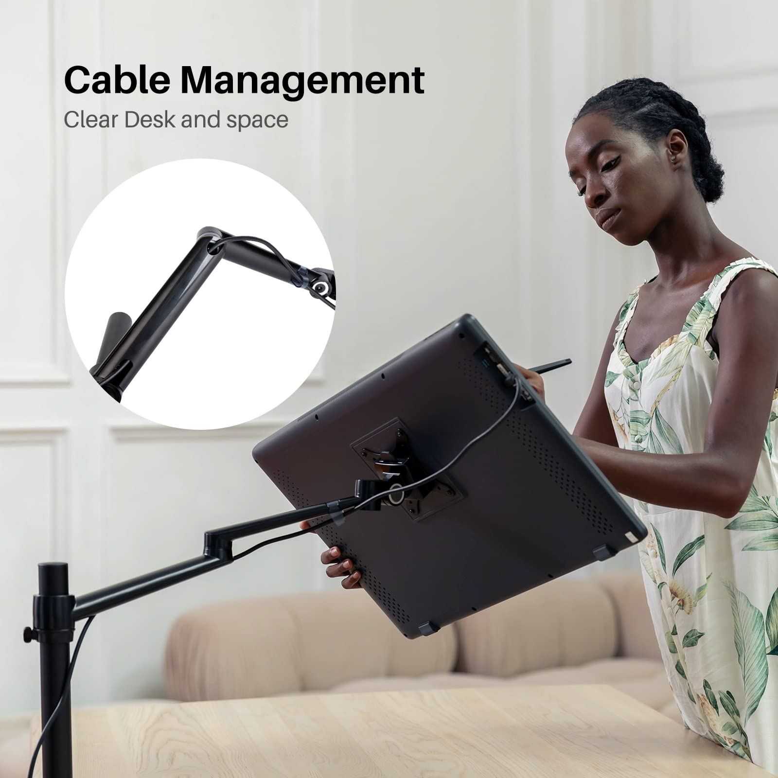 HUION Single Monitor Arm - Heavy Duty Adjustable VESA Desk Mount for 13-32 Inch Monitors up to 17.6 lbs, with Clamp/Grommet Base - Perfect for Home Office, Gaming Setup & Workspace Ergonomics