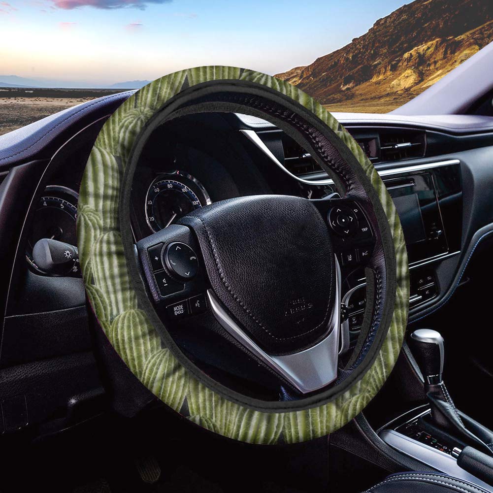 Green Cactus Steering Wheel Cover - Sweat Absorbing Car Protector for Women | Summer Driving