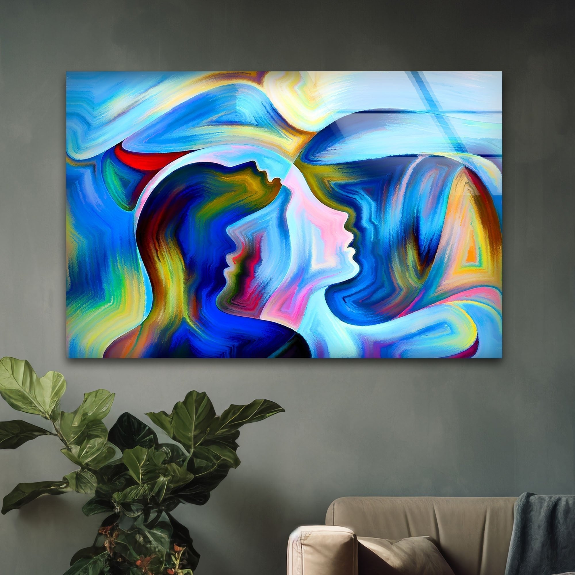 Abstract Woman Glass Wall Art - Modern Handmade Glass Painting for Home & Office Decor - Perfect for Living Room, Bedroom, or Office Wall Decor
