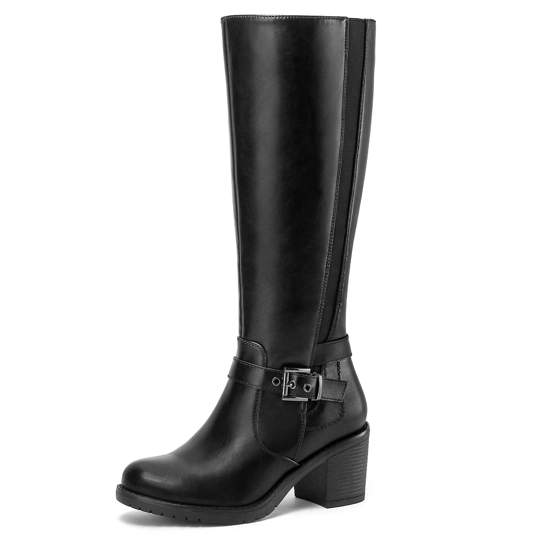Mysoft Women's Knee High Boots - Chunky Block Heels, Side Zipper & Stretchy Elastic Panels - Comfortable Winter Boots for Casual Outfits, Office Wear & Date Nights