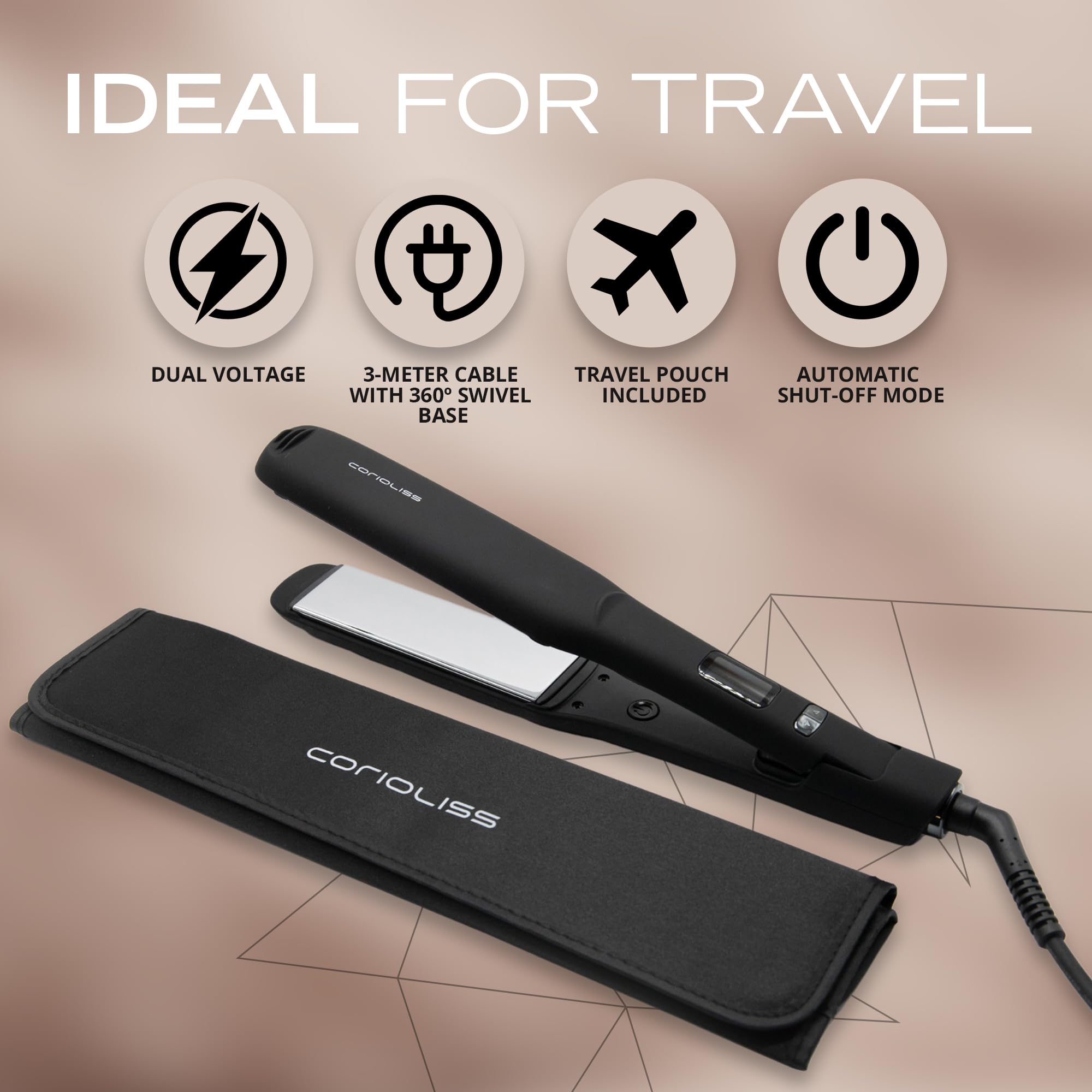 Corioliss Professional Hair Straightener for Women - Extra Wide Titanium Plates, Fast Heating Flat Iron, Black Soft Touch (C-Extreme) - Perfect for Salon-Quality Styling at Home, Travel & Everyday Use