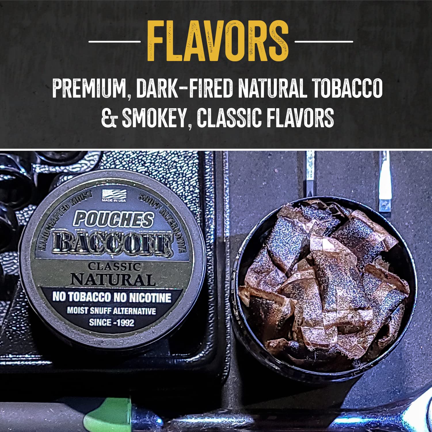 5 Cans BaccOff Classic Natural Pouches - Tobacco Free & Nicotine Free Snuff Alternative for Smokers | Fresh Breath Solution for Work, Travel & Social Events
