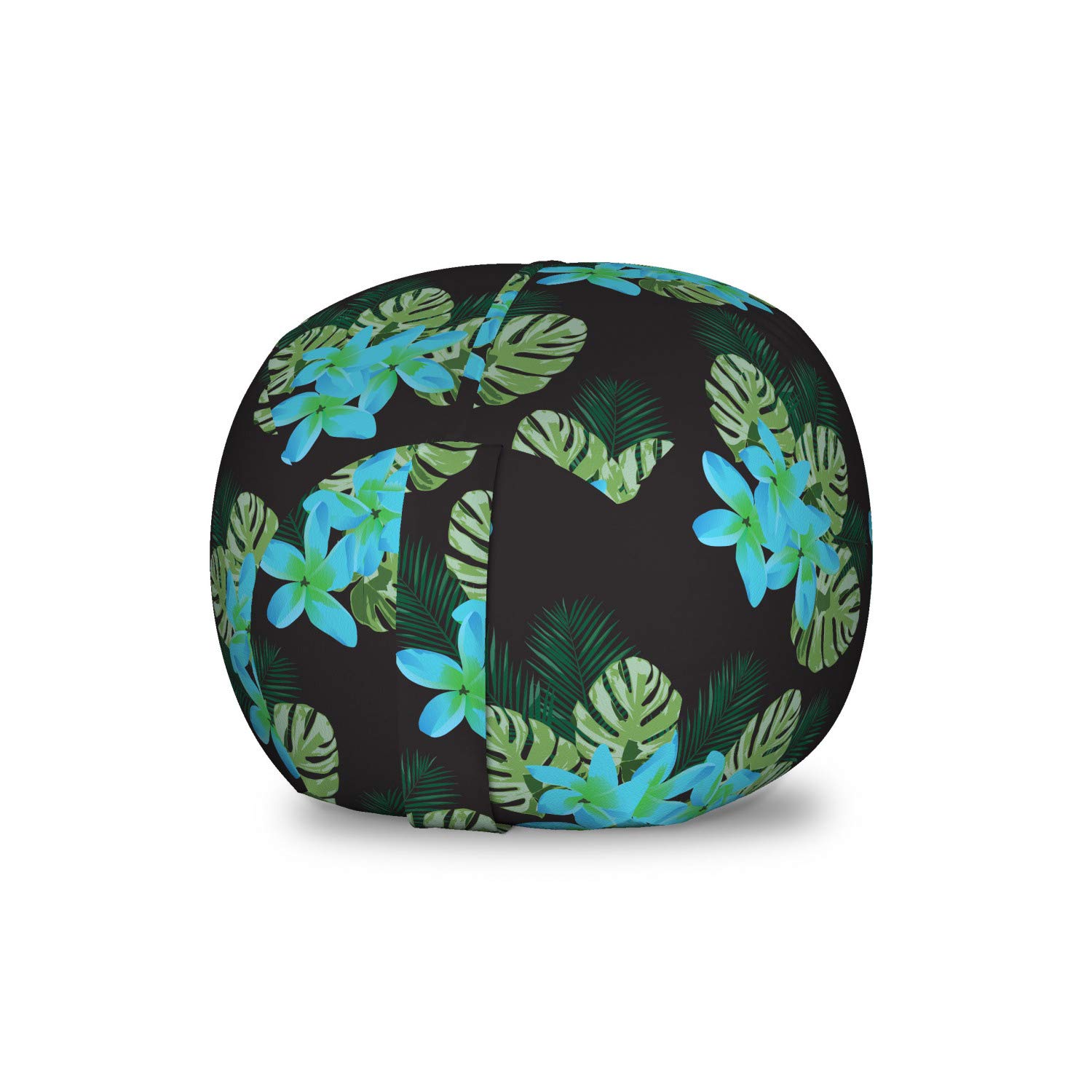 Ambesonne Tropical Storage Toy Bag Chair - Plumeria Palm & Monstera Leaves Pattern, Washable Stuffed Animal Organizer for Kids' Room, Small Size Charcoal Grey Multicolor | Perfect for Nursery, Playroom & Bedroom Organization