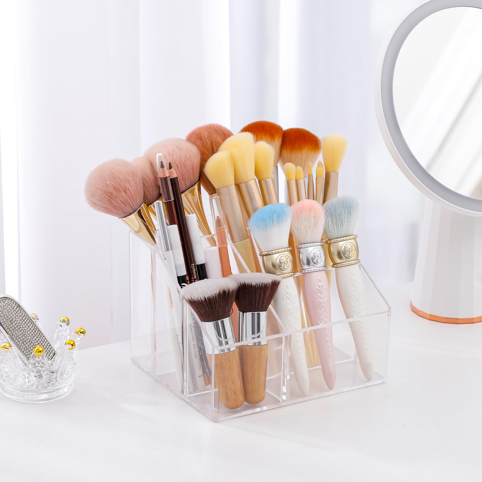 Clear Makeup Organizer with 5 Compartments - Bathroom & Vanity Storage for Cosmetics, Brushes & Accessories