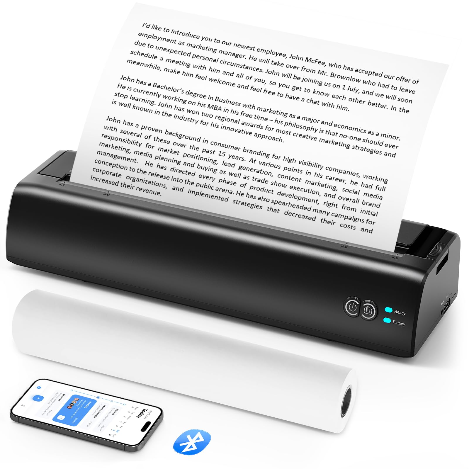 Wireless Portable Thermal Printer for Travel - Compatible with US Letter 8.5