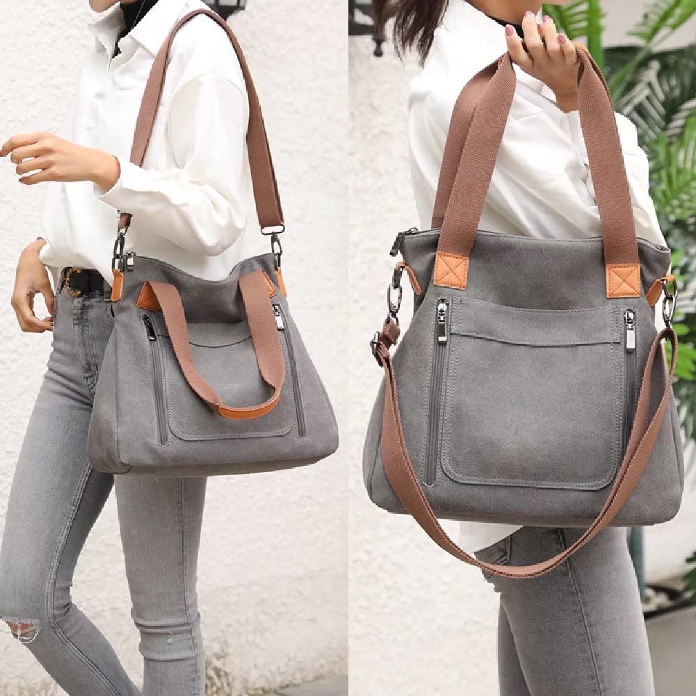 Stylish Canvas Tote Bag for Women - Large Shoulder Handbag with Crossbody Strap, Casual Hobo Purse & Top Handle Shopper - Perfect for Work, Travel, Shopping & Daily Use