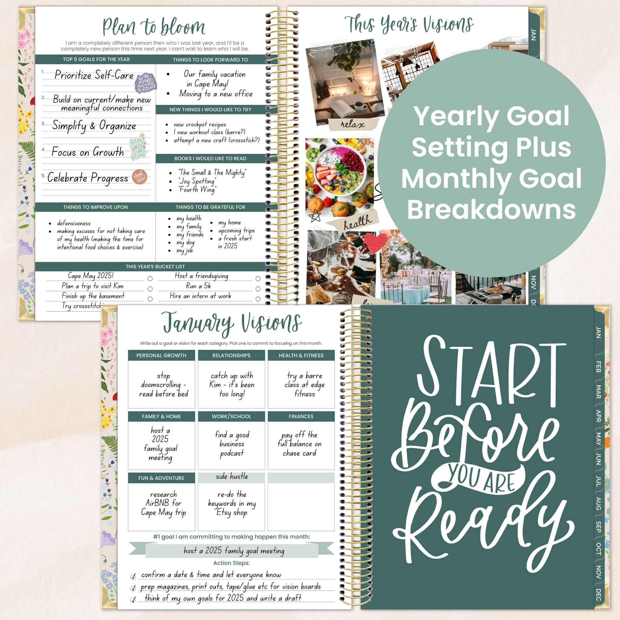 Bloom 2025 Daily Planner - Hardcover Goal & Vision Planner (Jan-Dec 2025) with Monthly/Weekly Views - 7.5
