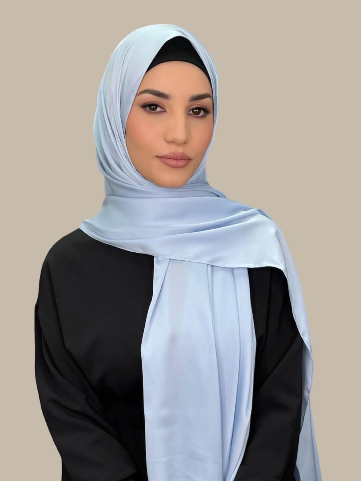 Premium Satin Hijab Scarf - Soft & Breathable Powder Blue Head Cover for Women - Perfect for Daily Wear, Prayer, and Special Occasions