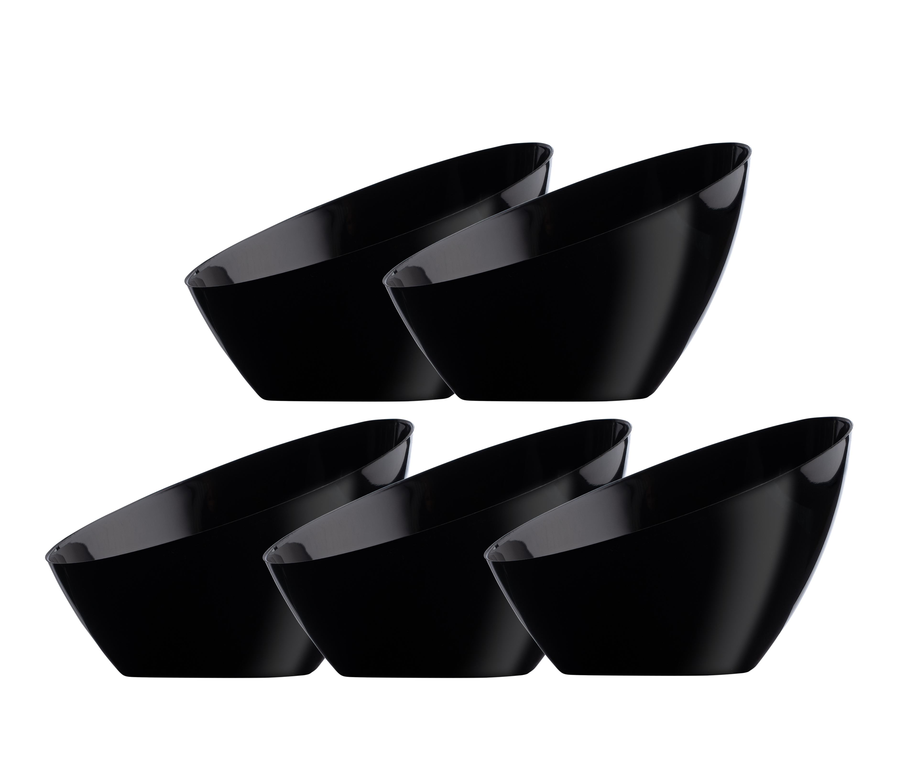 5 Pack Black Angled Plastic Serving Bowls - Durable Party Dishes for Salads, Snacks & Entertaining - Perfect for BBQs, Picnics & Family Gatherings