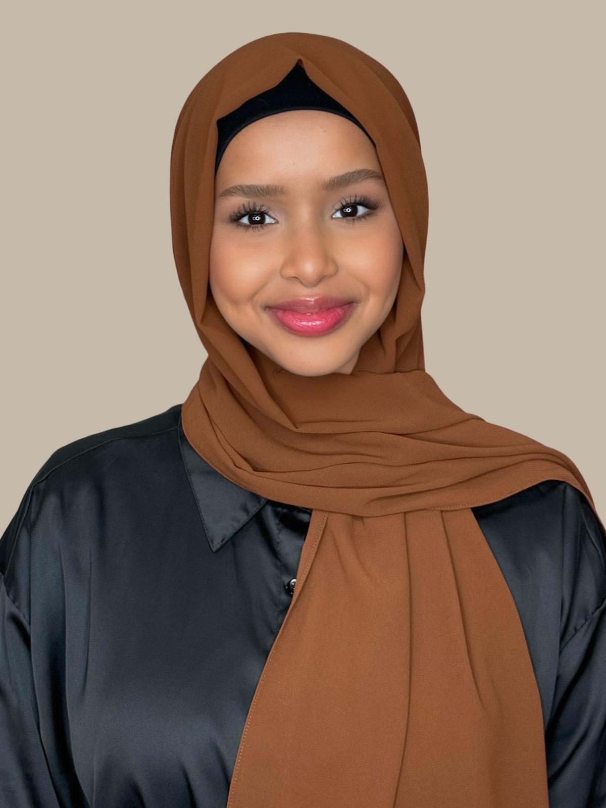Elegant Cinnamon Chiffon Hijab - Soft & Lightweight Scarf for Women - Perfect for Daily Wear, Prayer, and Special Occasions