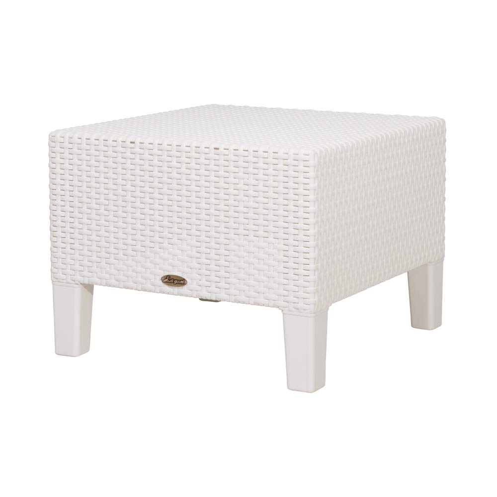 Lagoon Magnolia White Rattan Side Table - Stylish & Durable Outdoor Accent Table for Patio, Garden, or Poolside Decor