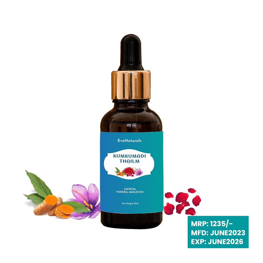 EvaNaturals Kumkumadi Tailam - 30ml Ayurvedic Face Oil for Skin Whitening, Brightening, Anti-Aging & Texture Improvement | Natural Herbal Beauty Treatment for Glowing Skin | Perfect for Night Routine & Dry Skin Care