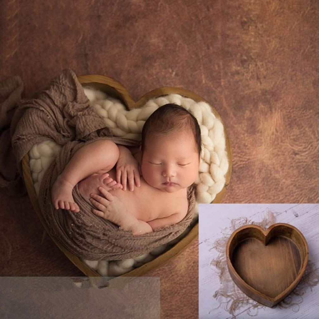 Youngy Wooden Heart Shape Box - Baby Photography Props for Newborns & Infants | Perfect for Photo Posing, First Birthday, Christening & Family Keepsake - Coffee Color