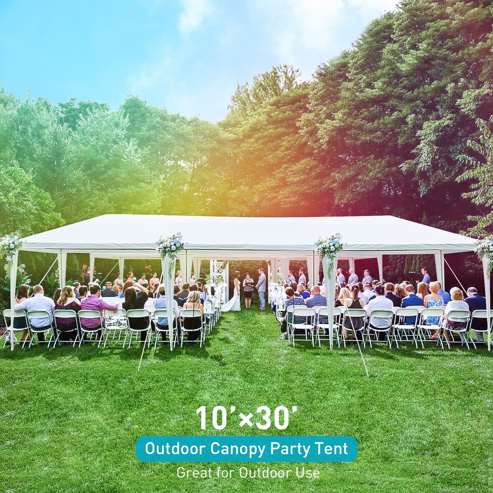 10'x30' Waterproof Outdoor Party Tent with 7 Removable Sidewalls & Transparent Windows - Wedding Canopy, Patio Gazebo, Catering Pavilion for Backyard Events, Festivals & Camping - Easy Setup Shelter for Parties & Gatherings
