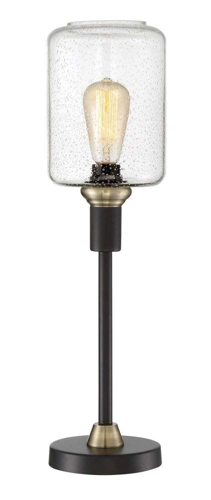 Lite Source Two Tone Table Lamp with Black/AB/Seeded Glass Shade - E27 60W Bulb Base (Model LS-23112) - Perfect for Bedroom Nightstand, Living Room Side Table & Office Desk Lighting