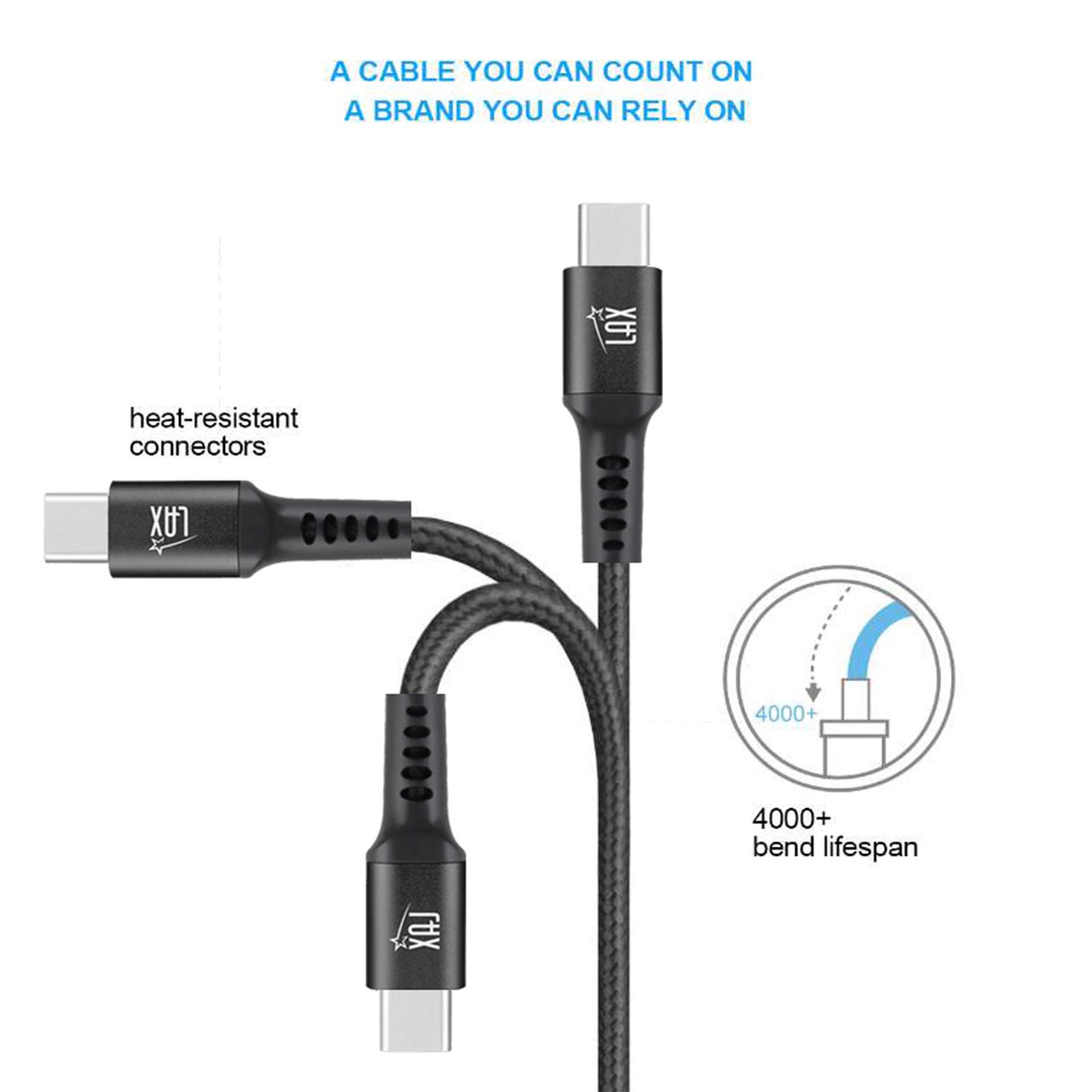 Premium Nylon Braided USB C to USB C Cable 6FT - Fast Charging & Data Sync Compatible with iPhone 15, Samsung Galaxy, MacBook, iPad Pro, Nintendo Switch & More - Durable Black USB-C Charger for Home, Office & Travel