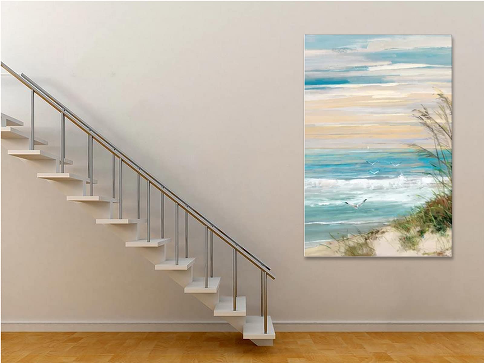 TIMUBA Beach Canvas Wall Art - 'Beach at Dusk' Seascape Painting | Framed Coastal Artwork for Bathroom & Home Decor | Ready to Hang 28x40 Inch | Perfect for Living Room, Bedroom & Beach House Decor
