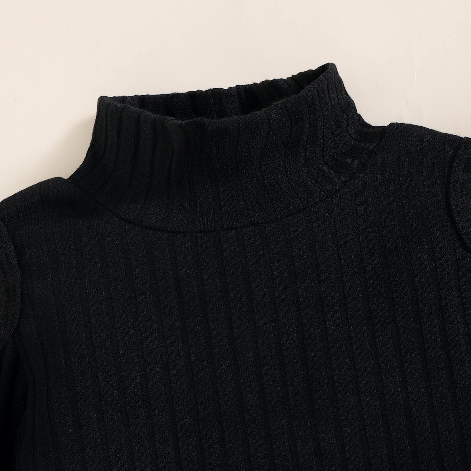 Girl's Solid Color Long Sleeve Turtleneck Knit Sweater & Mini Skirt Set - Black Fall Winter Outfit for 5-6 Years | Cute Toddler School & Holiday Party Clothes
