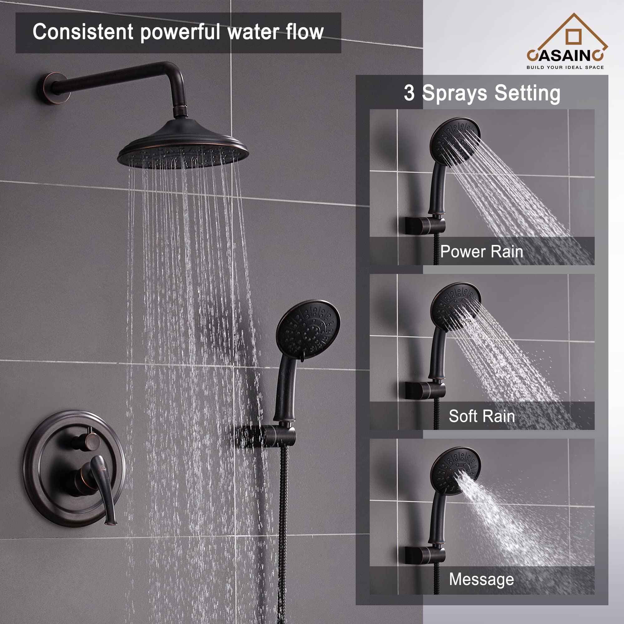 Premium 8-Inch Rain Shower System - Oil Rubbed Bronze Wall Mounted Shower Faucet Set with Pressure Balanced Valve & Tub Spout - Perfect for Modern Bathrooms & Spa-Like Shower Experience