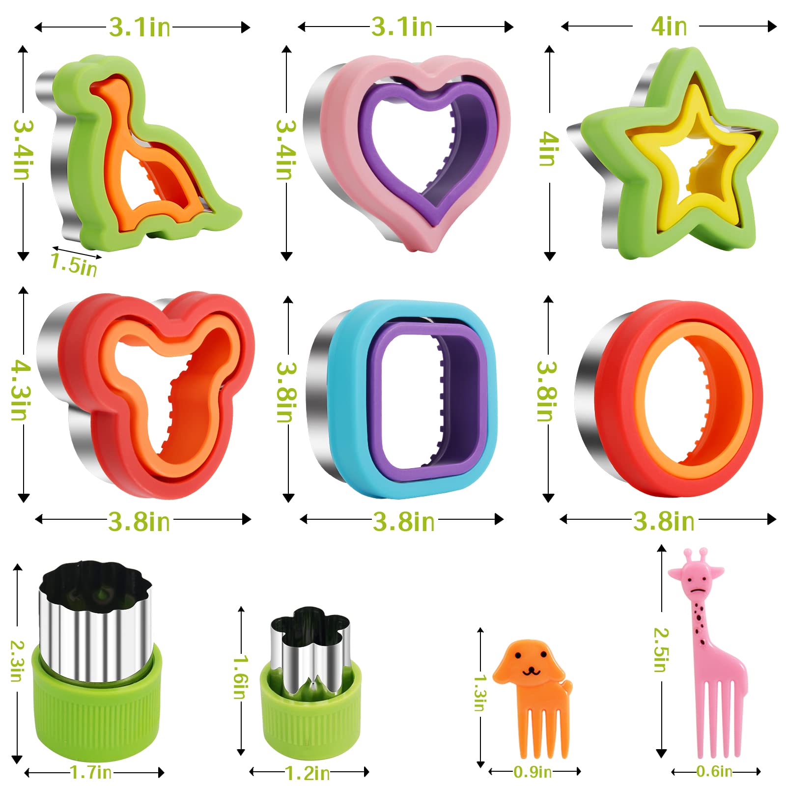 34pcs Sandwich Cutter Set for Kids - 6 Sandwich Cutters & Sealers + 18 Fruit Shapes with 10 Adorable Animal Forks | Perfect for School Lunches, Picnics & Party Snacks