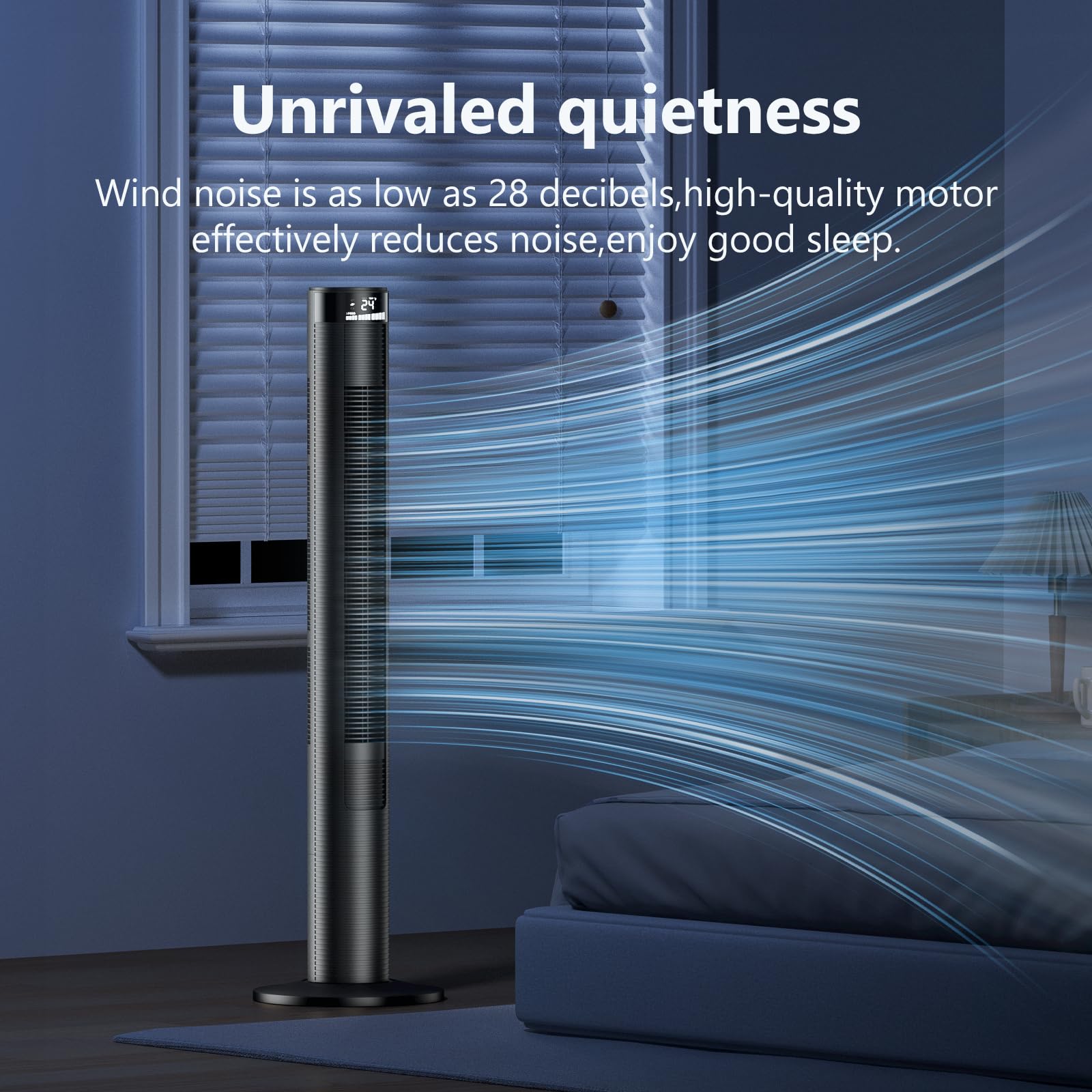 46 Inch CIH Tower Fan - Powerful 24ft/s Velocity, Quiet Oscillating Bladeless Floor Fan with Remote Control, 3 Speed Modes, LED Display & 7.5H Timer - Ideal for Home, Bedroom, Office & Indoor Cooling (Black)