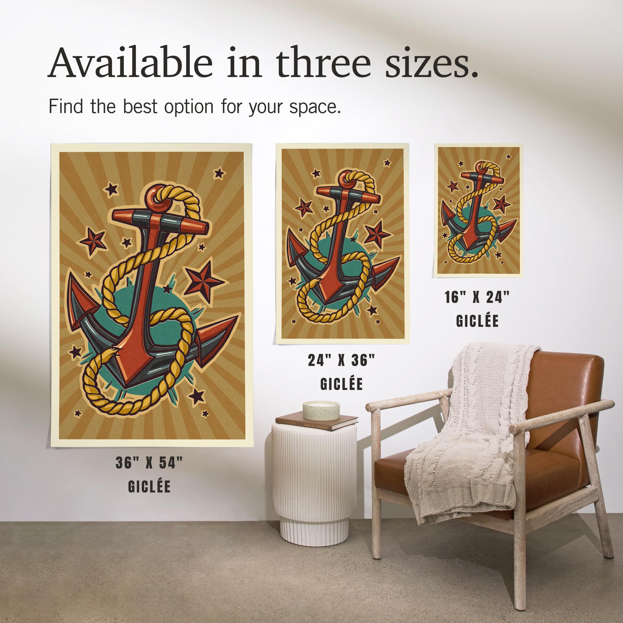 Lantern Press 16x24 Inch Giclee Art Print - Nautical Anchor Letterpress Wall Art Decor for Living Room, Bedroom & Office