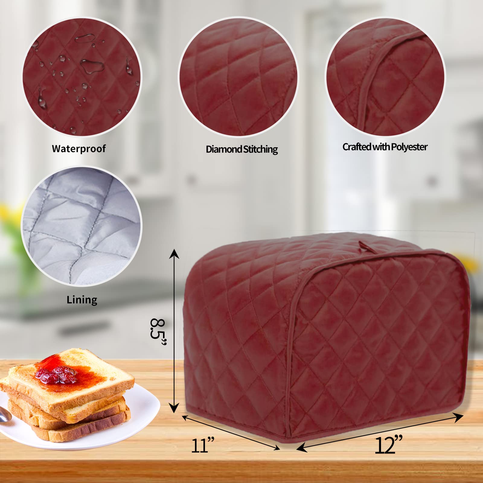 Polyester Quilted Toaster Cover for 4-Slice Bread Toaster - Dustproof & Fingerprint Resistant Bakeware Protector - Perfect Kitchen Gift for Mom (Red) - Ideal for Countertop Protection & Home Decor