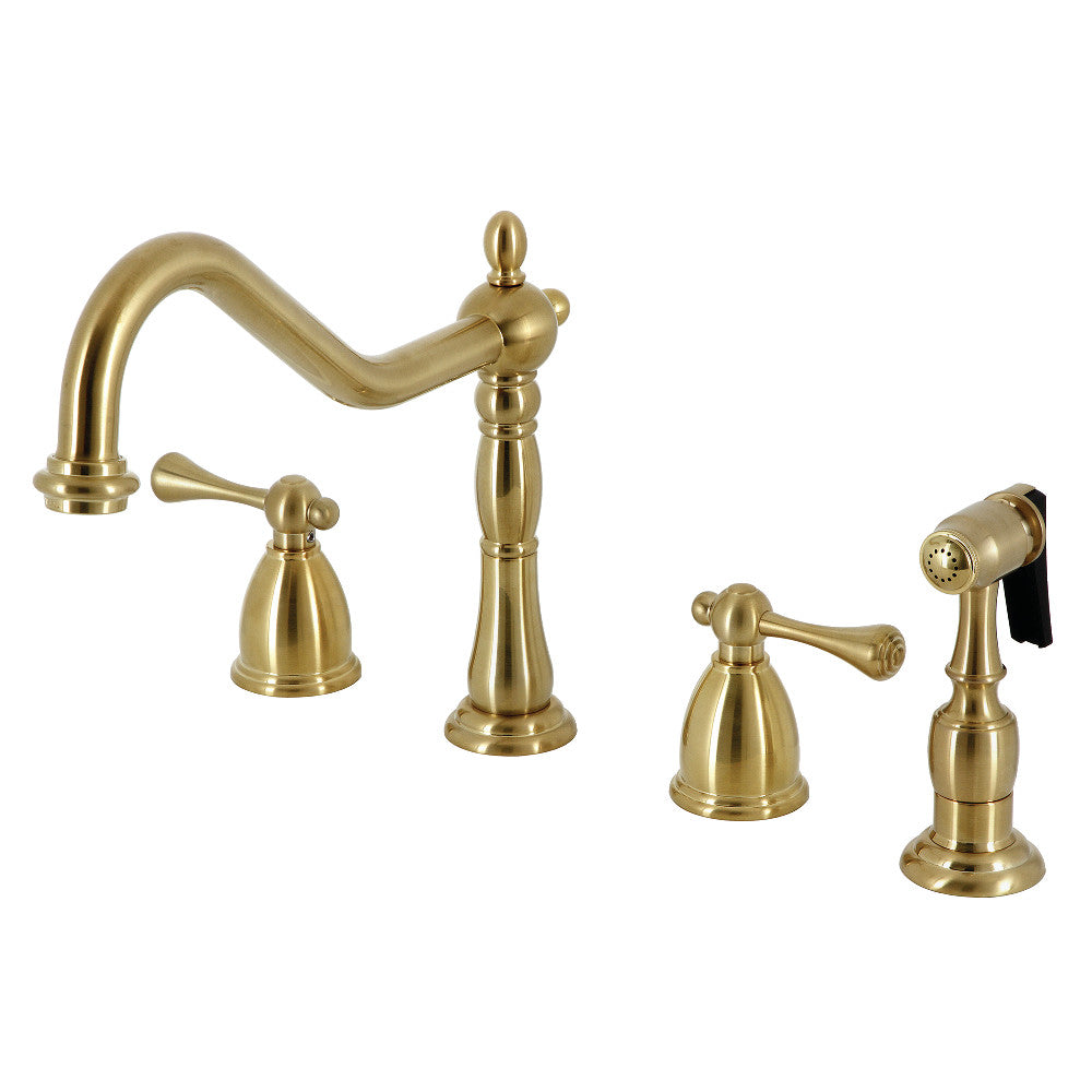 Kingston Brass KB1798BLBS Heritage Widespread Kitchen Faucet - Modern Pull-Down Sprayer, Oil-Rubbed Bronze Finish for Farmhouse & Traditional Kitchens | Perfect for Cooking, Washing Dishes & Filling Pots