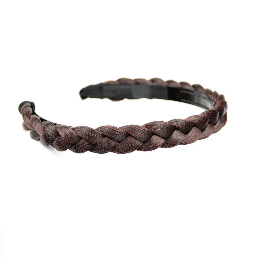 Braided Headband with Teeth - Synthetic Hair Band for Women - Plaited Hair Accessory - Dark Chestnut - Perfect for Workouts, Yoga, and Everyday Styling