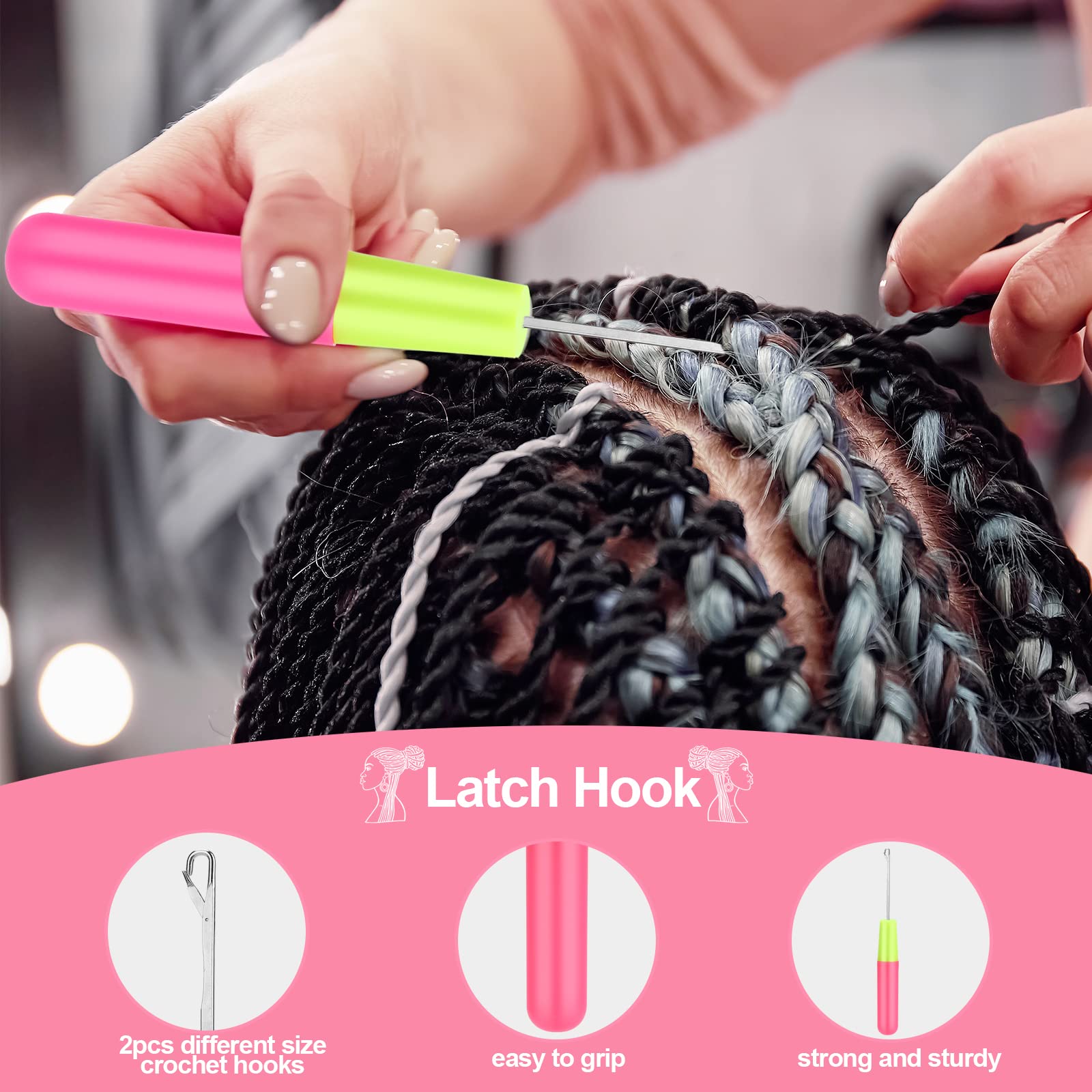 Premium Crochet Hooks Set for Passion Twist Hair Extensions - 2 Needles, Edge Brush, Bristle Brush, Rat Tail Comb & 3 Alligator Clips | Professional Hair Styling Tools for Braiding, Locs, and Protective Hairstyles at Home or Salon