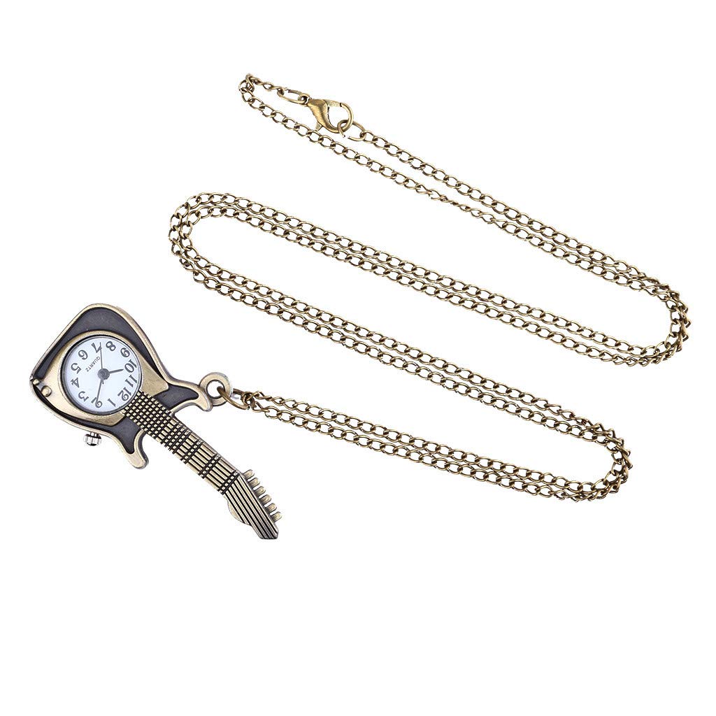 Vintage Quartz Classic Retro Guitar Pocket Watch Necklace - Punk Style Men's Wristwatch for Music Lovers | Perfect Gift for Musicians & Rock Fans