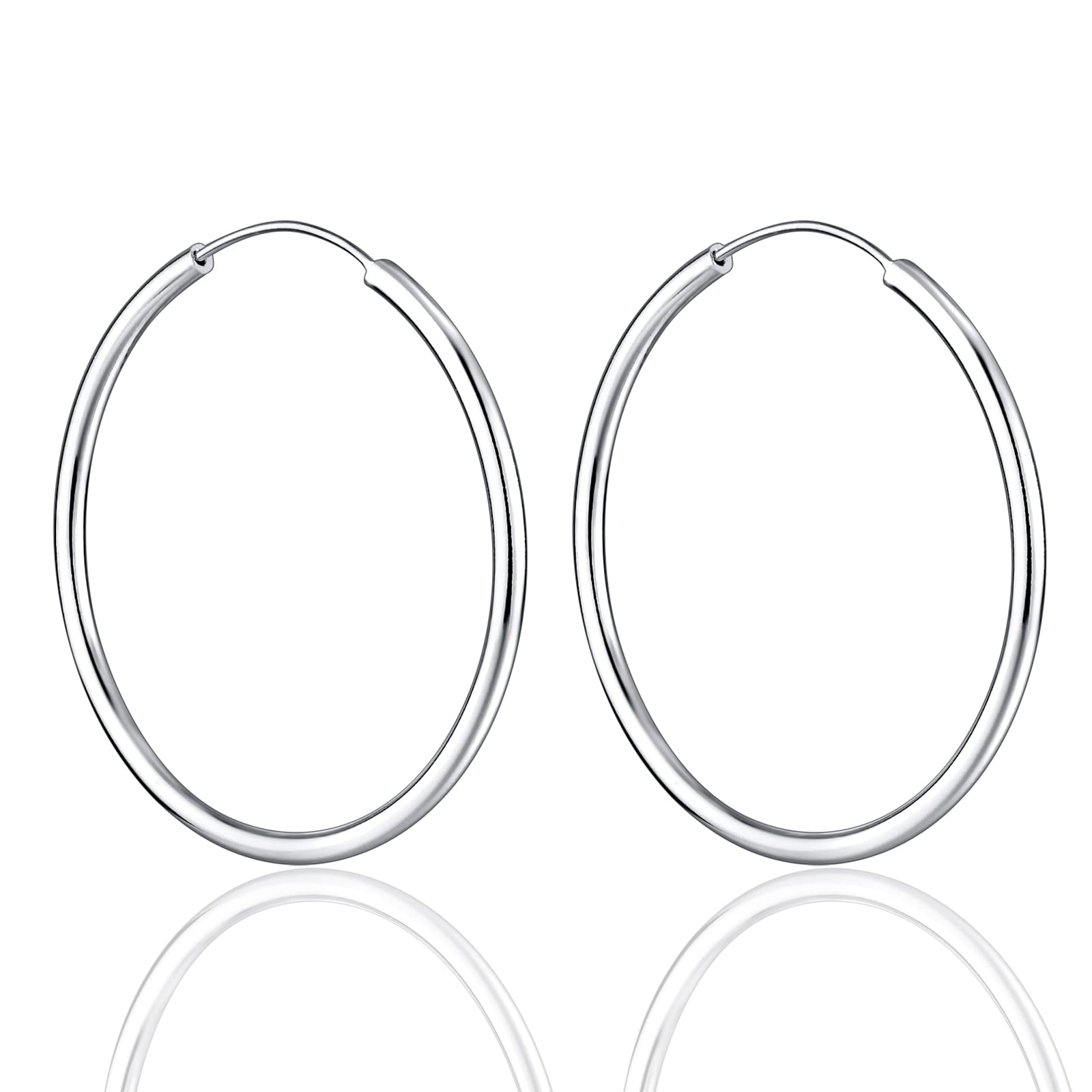 14K White Gold Big Hoop Earrings for Women - Elegant Silver Dainty Large Hoops - Platinum Plated Statement Earrings | Perfect for Parties, Weddings & Everyday Wear