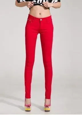Stylish Women's Skinny Jeans in Vibrant Red - High Waist Stretch Denim Pants for Casual Wear & Night Out | Perfect for Date Nights, Office Outfits, and Weekend Fashion