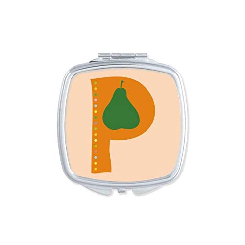 DIYthinker P Alphabet Pear Fruit Cute Pattern Mirror - Portable Compact Pocket Makeup Mirror with Double Sided Glass - Perfect for Travel, Purse & Home Vanity Use