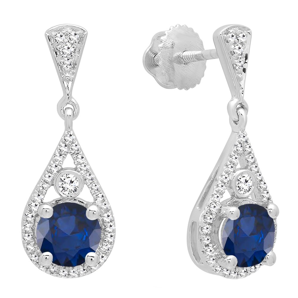 Dazzlingrock Collection 5.5mm Round Lab-Created Gemstone & White Diamond Drop Earrings for Women, 10K Solid White Gold - Perfect for Weddings, Parties & Special Occasions