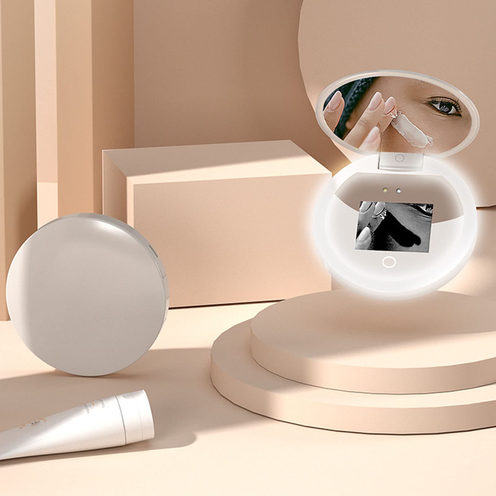 Portable Sunscreen Tester Mirror - 2X Magnification for Travel & Makeup