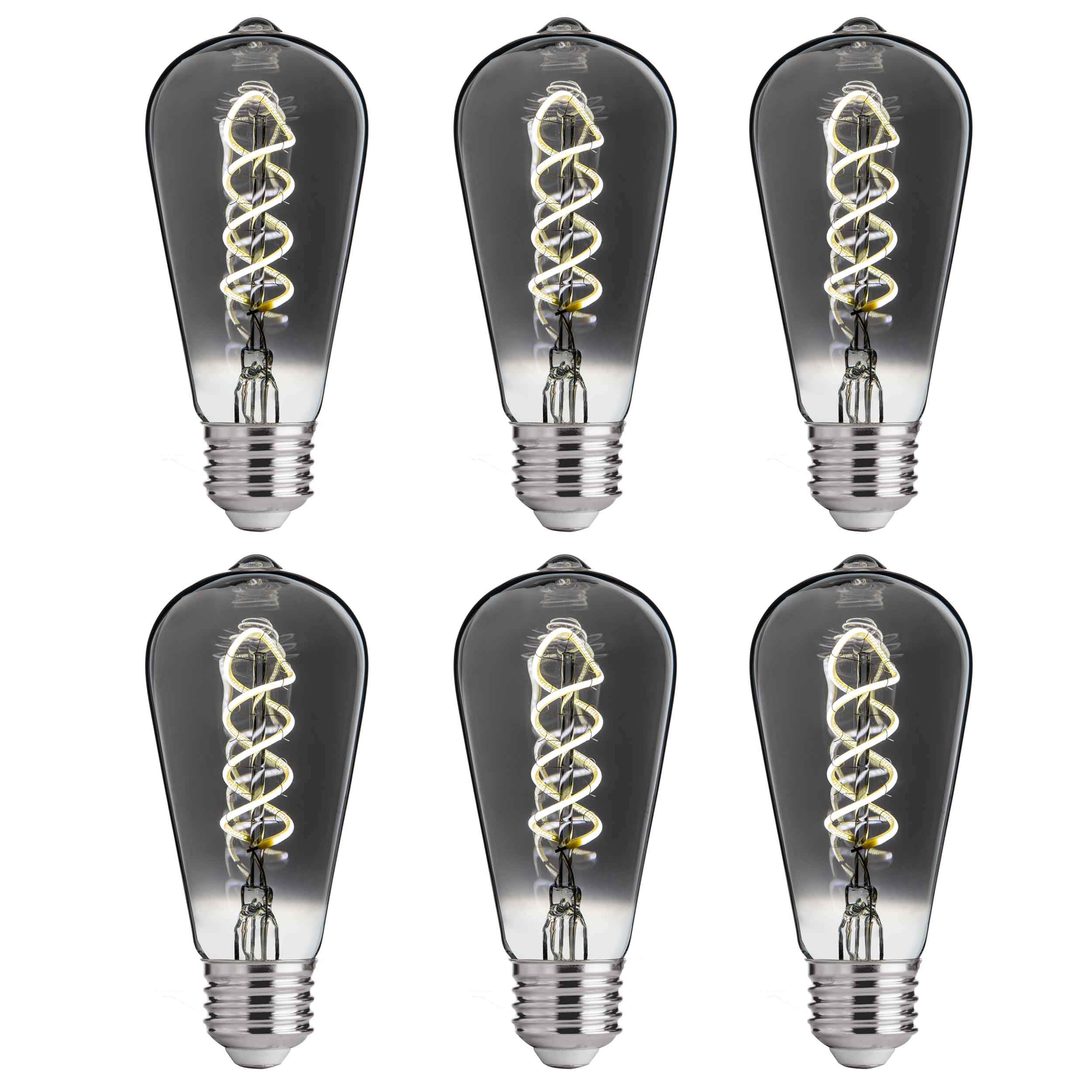 FLSNT 5000K White LED Edison Bulbs - 6 Pack Dimmable Spiral Filament Vintage Light Bulbs, E26 Base, 4W (40W Equivalent), 150LM, Smoky Grey Glass - Perfect for Restaurants, Cafes, Bedroom & Industrial Decor Lighting