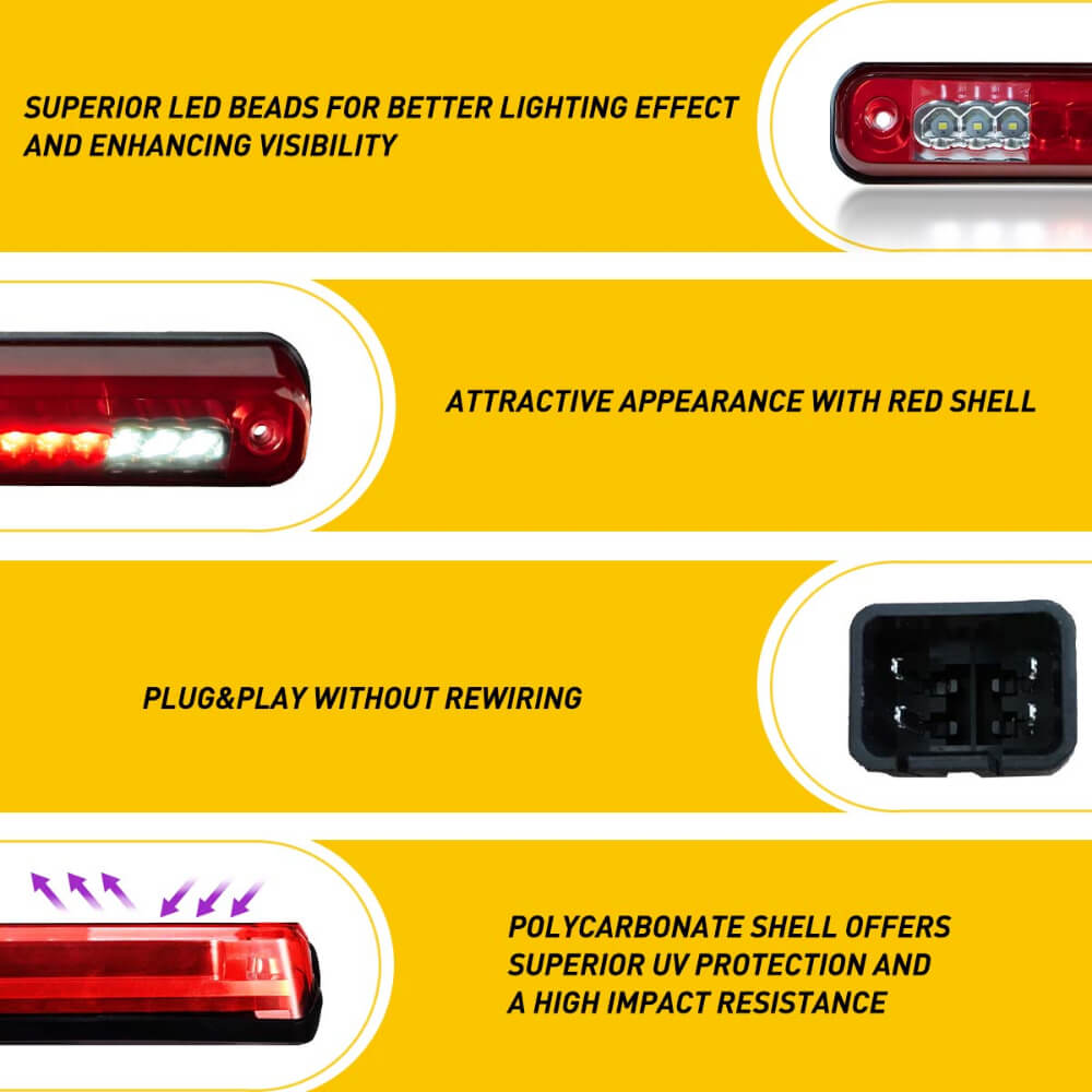 LED Third Brake Light Replacement for 88-98 Chevy C1500/K1500/Silverado & GMC C1500/K1500 - High Visibility Safety Light for Pickup Trucks