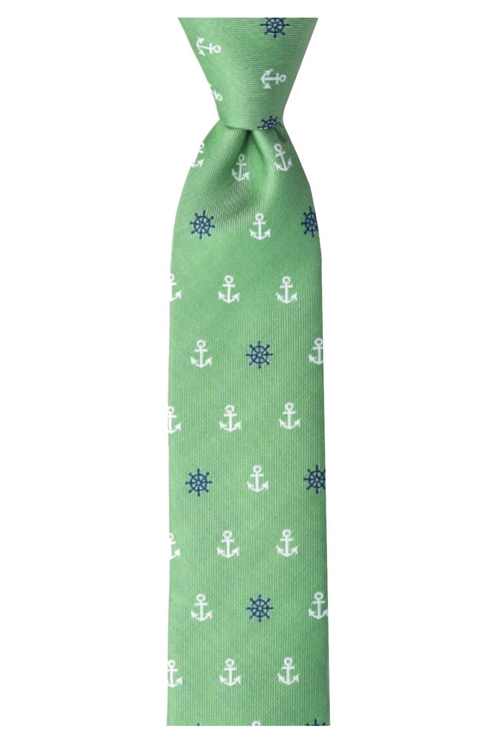 Anchors & Ships Wheels Skinny Tie - Nautical Themed Skin Necktie for Men, Perfect for Weddings, Business Meetings & Nautical Events