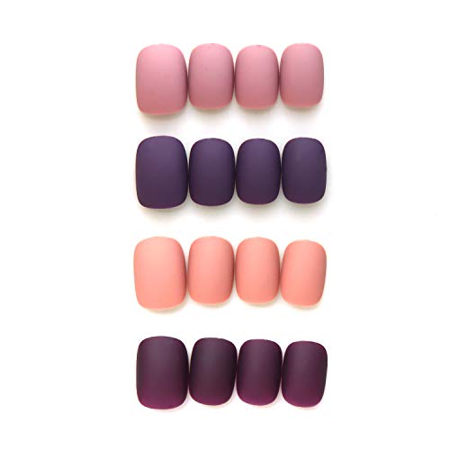 96 Pcs Colorful Fake Nails - 4 Pack Grape Purple & Cobalt Violet Short Square Acrylic Nails with UV Gel Coat | Full Cover Artificial Nails for Women | Perfect for Parties, Weddings, and Daily Wear