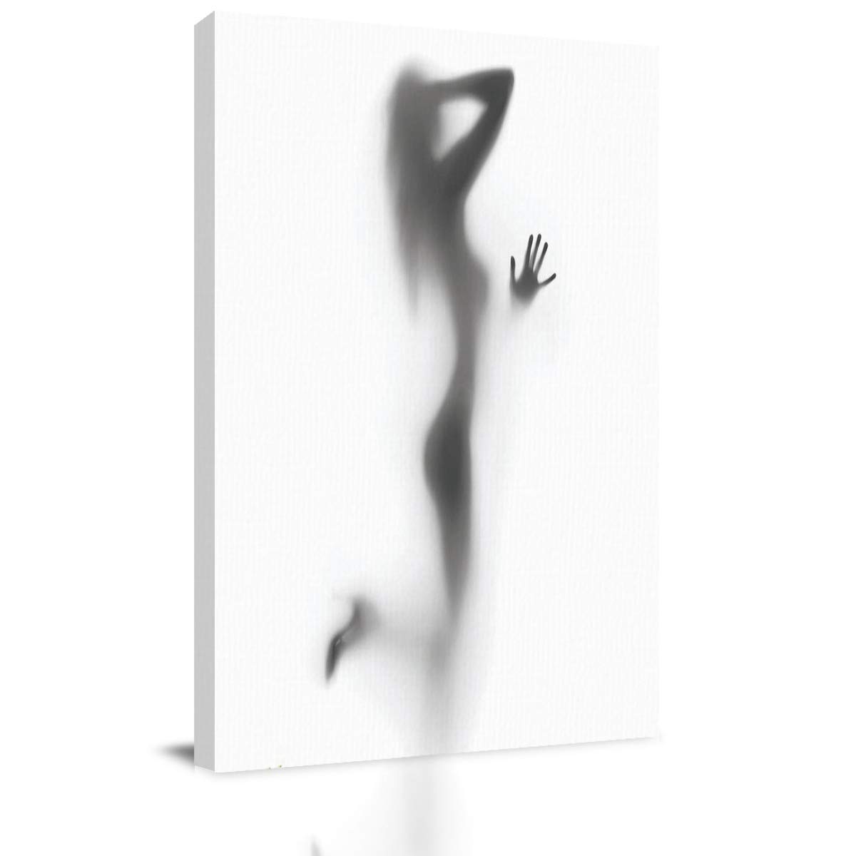 Black and White Canvas Wall Art - Abstract Nude Silhouette of a Sexy Woman - Framed Painting Print for Bedroom, Bathroom & Kitchen Decor - Ready to Hang Gift (8x12 Inches) - Perfect for Modern Home, Office or Spa Interior Design