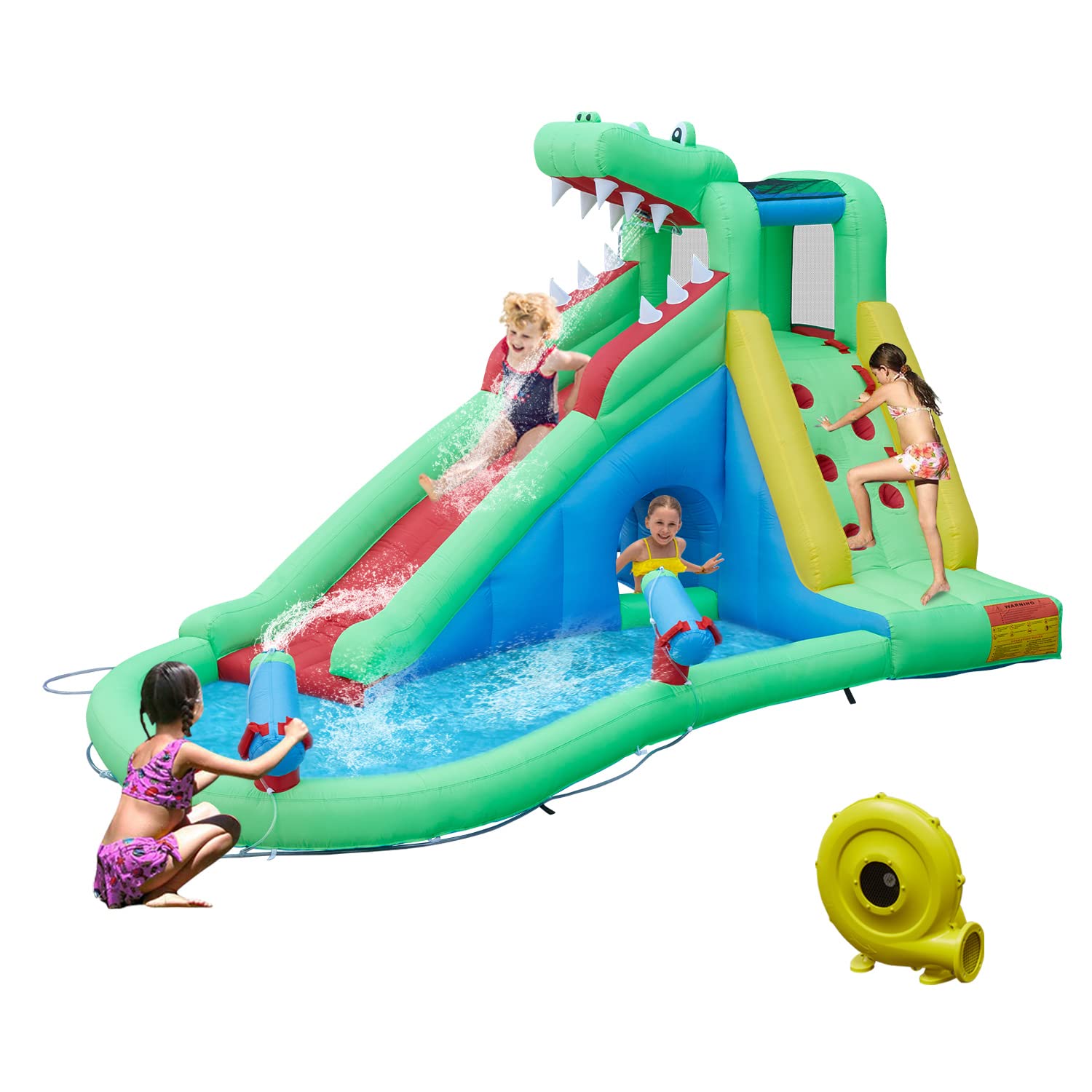Best Kids Inflatable Water Slide Bounce House with Splash Pool, Jumping Castle, Climbing Wall & Water Cannon - Blow Up Outdoor Water Slides for Backyard, Summer Parties & Birthday Celebrations