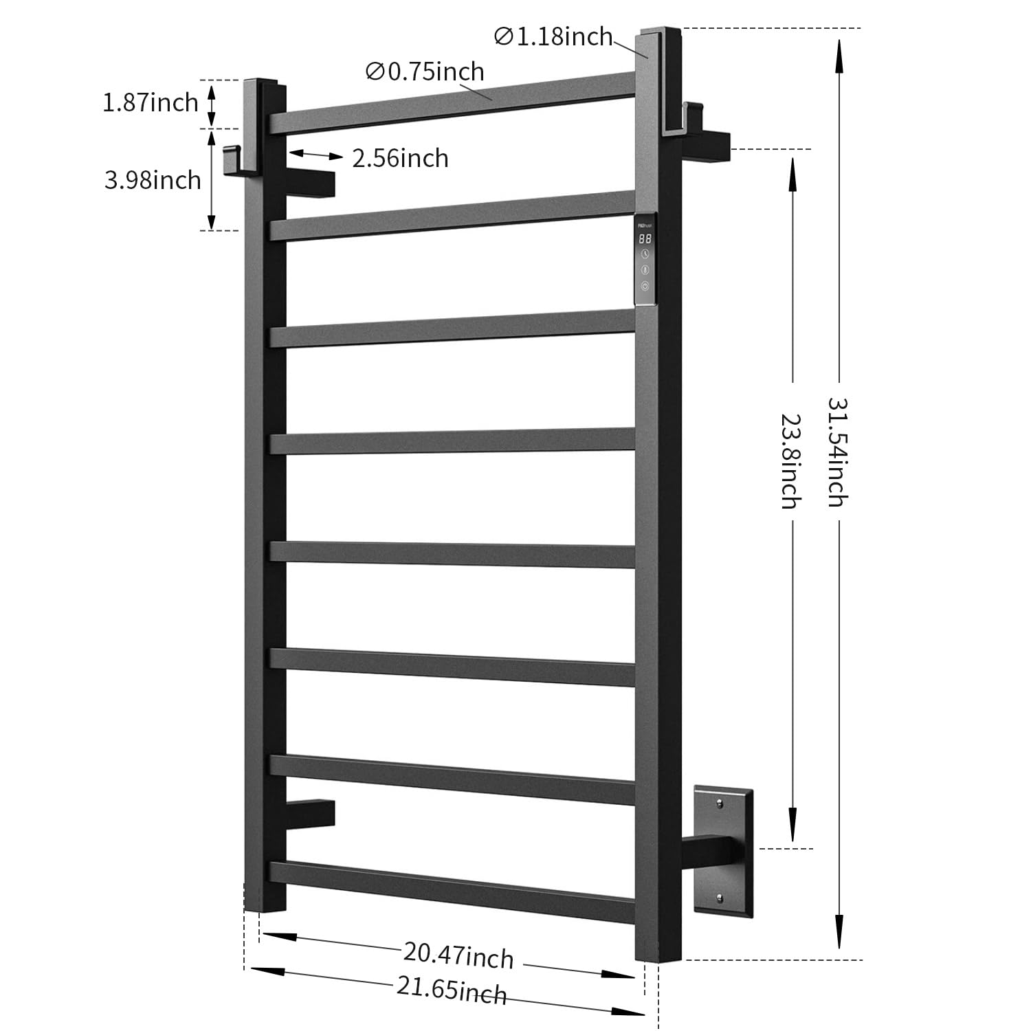 P&Bhusri 8-Bar Heated Towel Rack - Stainless Steel Matte Black Wall Mounted Electric Towel Warmer with Timer for Bathroom | Plug-in or Hard-Wired | Perfect for Spa, Luxury Hotels & Cozy Home Bathrooms