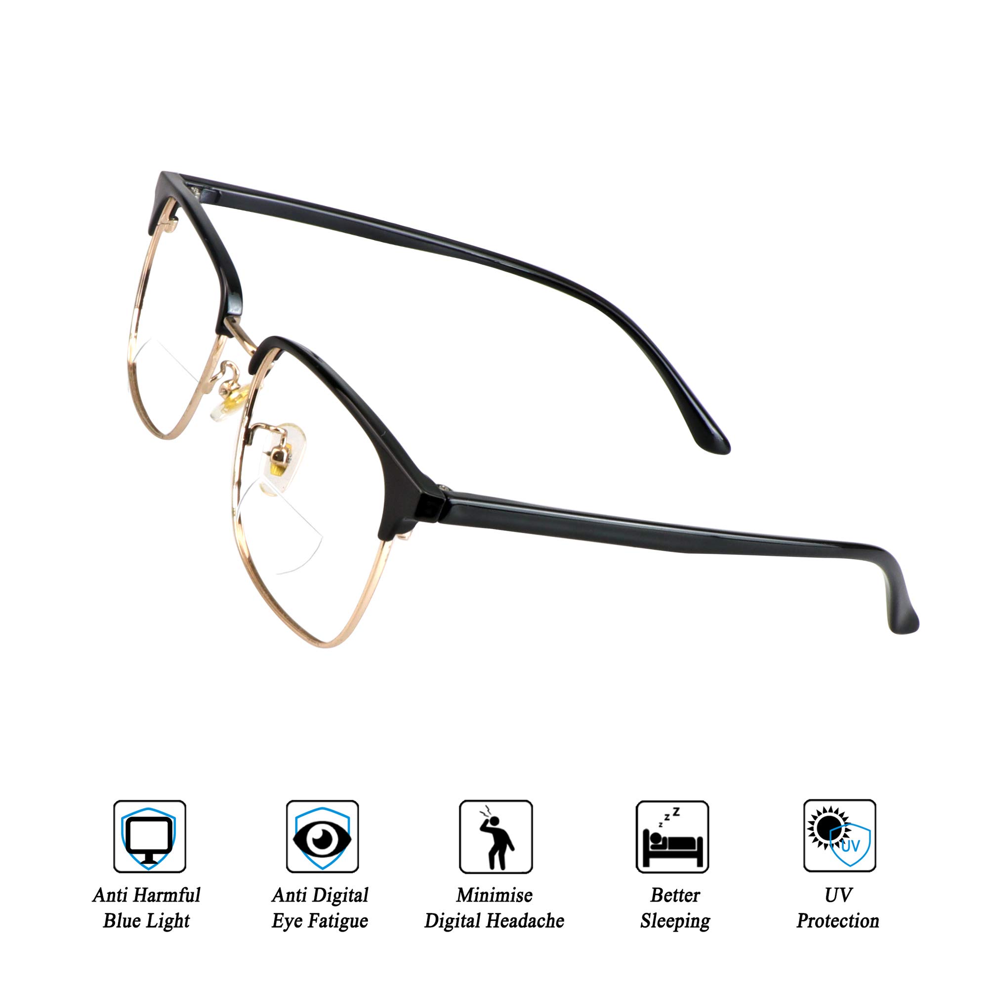 VisionGlobal Blue Light Blocking Glasses for Women & Men - Bifocal Computer Reading Glasses with Stylish Square Frame - Reduce Eye Strain for Office Work, Gaming & Screen Time