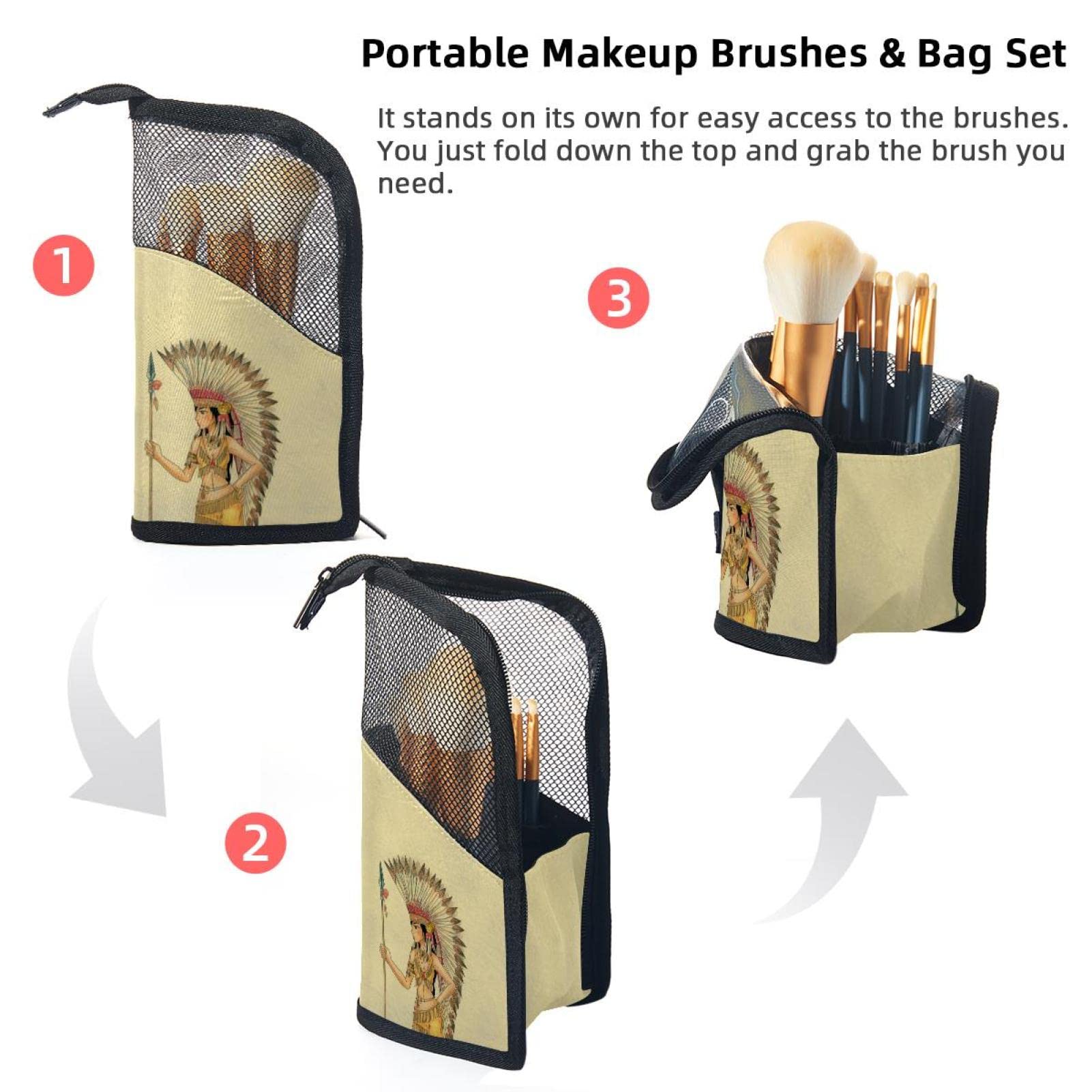 12-Piece Makeup Brush Organizer Bag – African Girl & Indian Ethnic Style Portable Cosmetic Brush Holder Case – Perfect for Travel, Home & Professional Makeup Artists