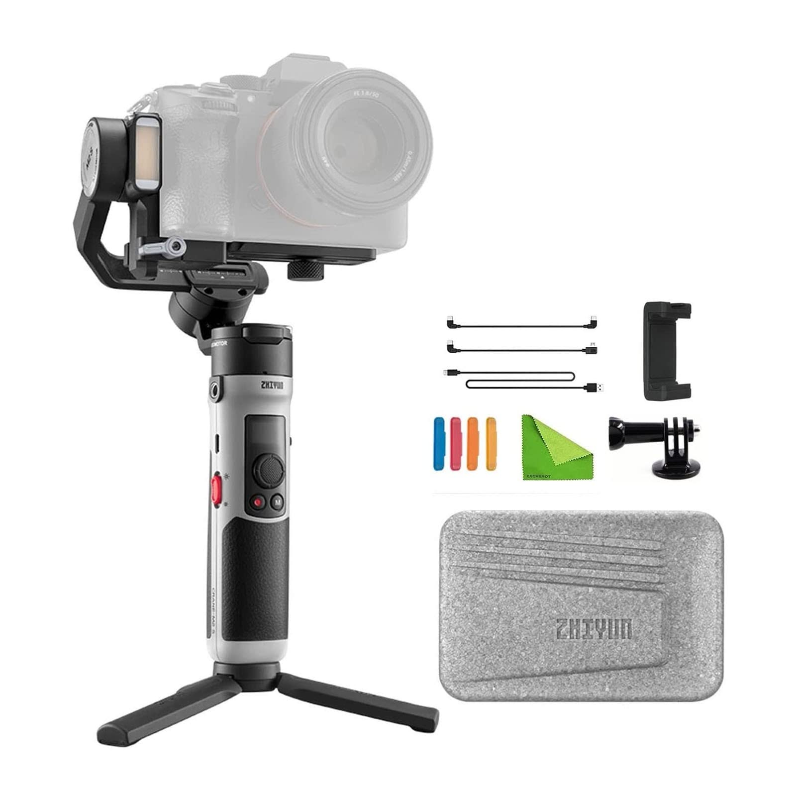 Zhiyun Crane M2S 3-Axis Gimbal Stabilizer for Mirrorless DSLR, Action Camera, GoPro Hero 10/9/7/6/5, iPhone 13 Pro Max/12/11/SE - Includes GoPro Mount & Phone Holder | Perfect for Vlogging, Travel Filming & Smooth Handheld Shooting