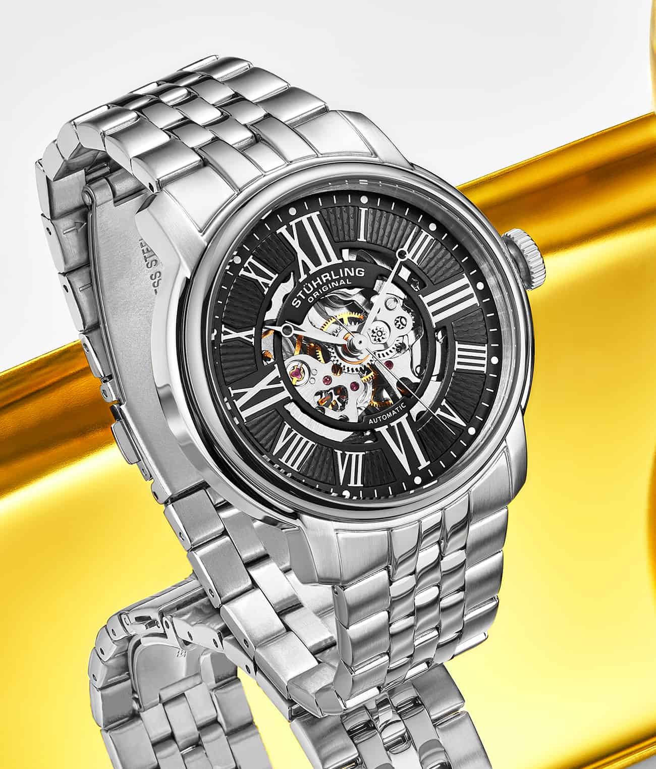 Atrium 4031 Automatic 42mm Skeleton Watch for Men - Luxury Stainless Steel Mechanical Timepiece - Perfect for Business, Formal Events & Everyday Wear